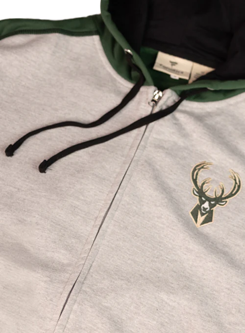 Big & Tall Contrast Stitch Milwaukee Bucks Fill Zip Hooded Sweatshirt - Image 2