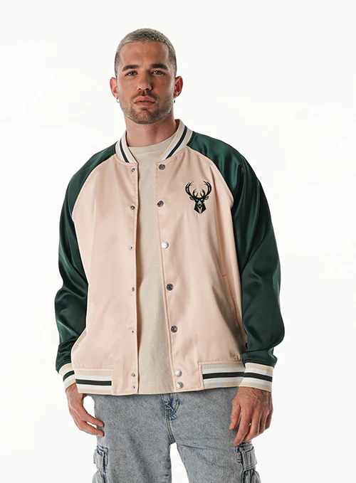 Bucks In Six x The Wild Collective 3 Line Milwaukee Bucks Satin Jacket