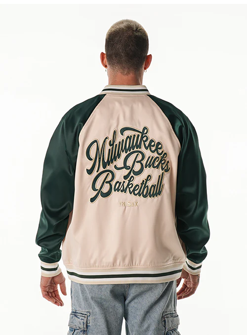 Bucks In Six x The Wild Collective 3 Line Milwaukee Bucks Satin Jacket - Image 2