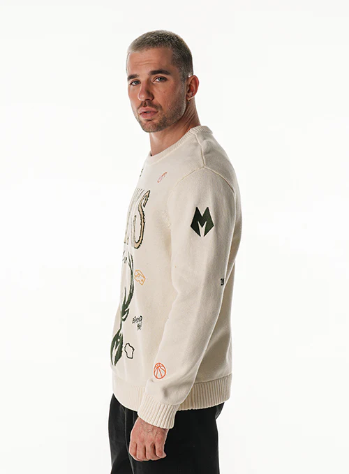 Bucks In Six x The Wild Collective All Over Print Jacquard Milwaukee Bucks Crewneck Sweater - Image 3