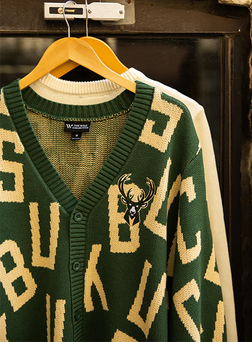 Bucks In Six x The Wild Collective Letter Scramble Milwaukee Bucks Button Cardigan - Image 2