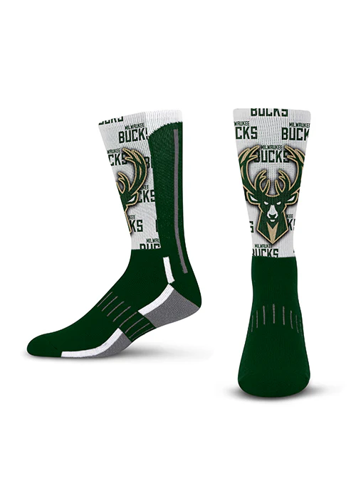For Bare Feet Icon Word Montage Milwaukee Bucks Crew Socks
