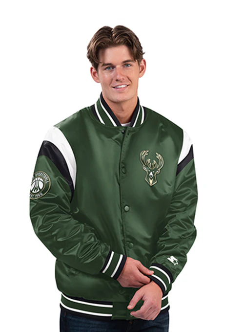 Starter Shutout Green Milwaukee Bucks Satin Varsity Jacket