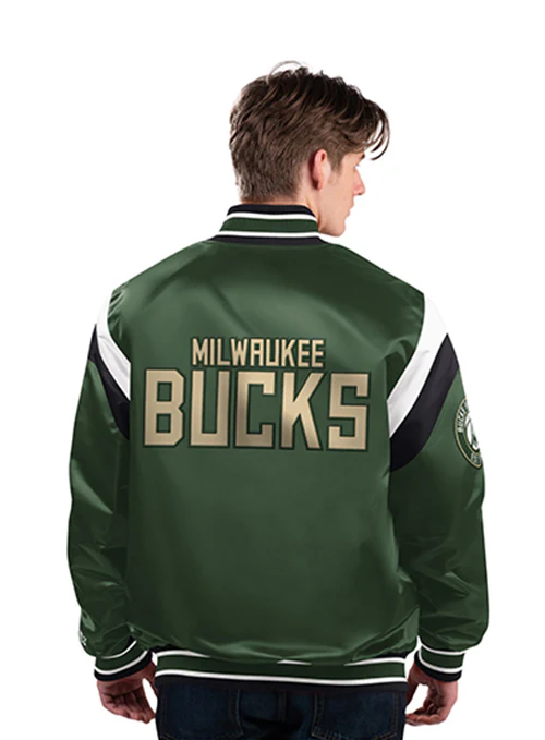 Starter Shutout Green Milwaukee Bucks Satin Varsity Jacket - Image 2