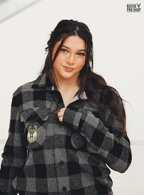 Magna-Ready Adaptive Black and Charcoal Milwaukee Bucks Flannel Shirt with Magnetic Closures - Image 2