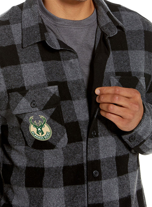Magna-Ready Adaptive Black and Charcoal Milwaukee Bucks Flannel Shirt with Magnetic Closures - Image 3