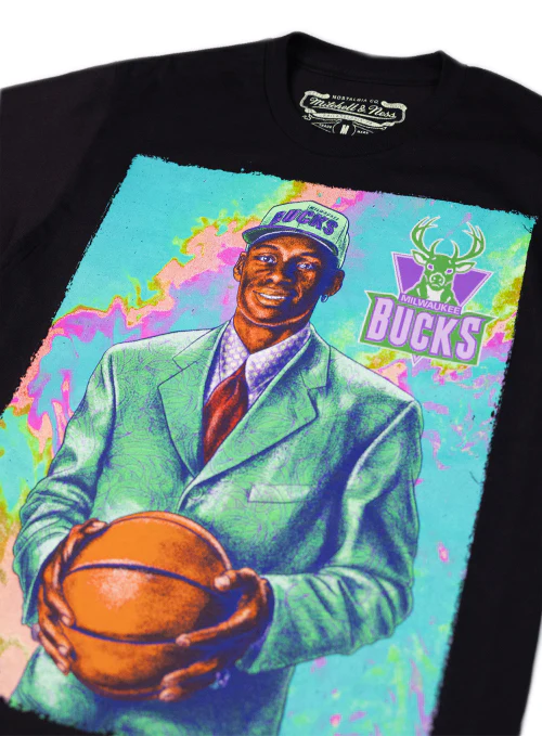 Mitchell & Ness '96 Draft Day Colorwash Ray Allen Black Milwaukee Bucks T-Shirt - Image 2