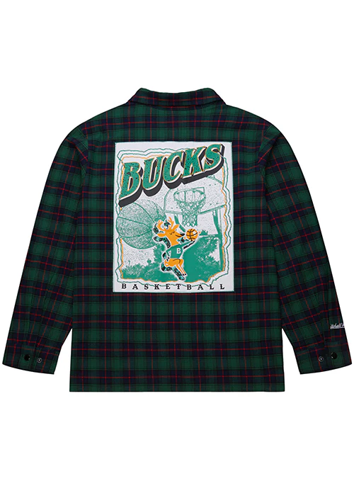 Mitchell & Ness HWC '68 Exposed Plaid Button Milwaukee Bucks Long Sleeve Shirt - Image 2