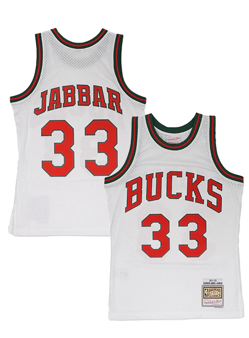 Mitchell & Ness Kareem Abdul-Jabbar Milwaukee Bucks White Hardwood Classic Swingman Jersey