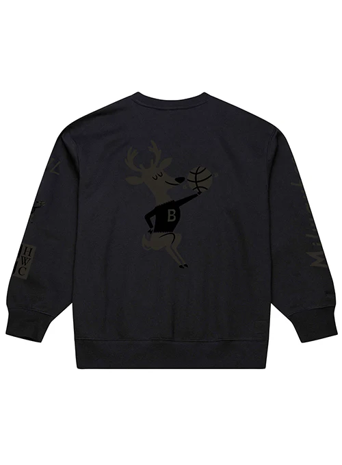 Mitchell & Ness HWC '68 Phantom Black Milwaukee Bucks Crewneck Sweatshirt - Image 2