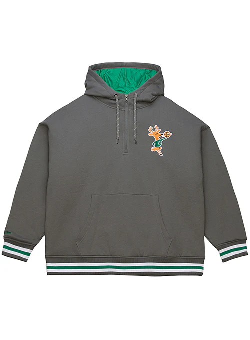 Mitchell & Ness HWC '68 Throw Back Milwaukee Bucks 1/4 Zip Hooded Sweatshirt