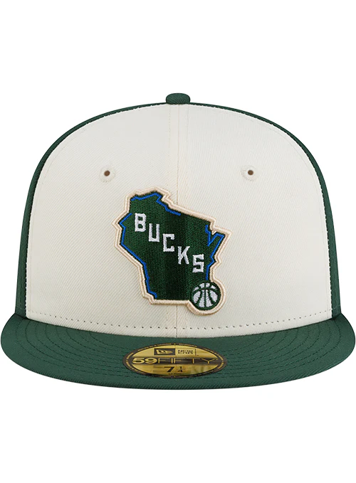 New Era 59Fifty Wisconsin All Over Print Brim Milwaukee Bucks Fitted Hat - Image 3