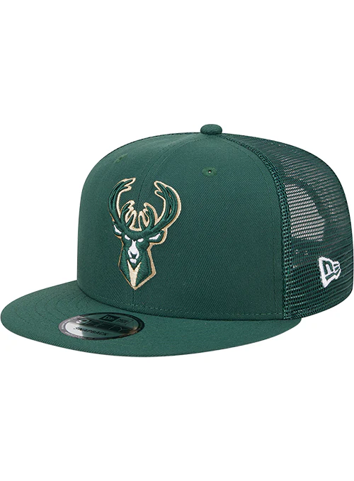 New Era 9Fifty Icon Logo Green Milwaukee Bucks Trucker Snapback Hat