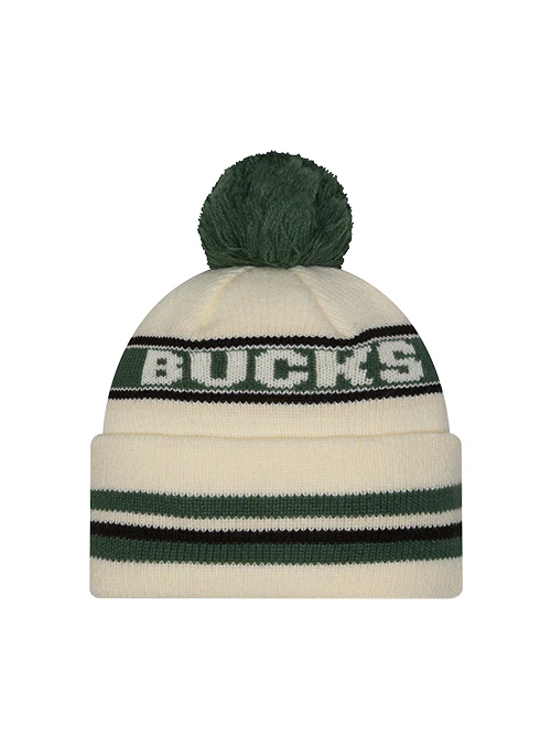 New Era Classic Cream Milwaukee Bucks Pom Knit Hat - Image 2