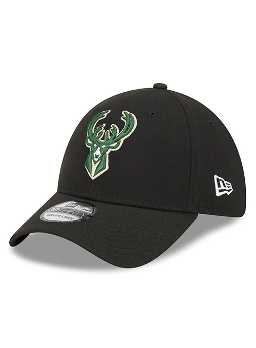 New Era Icon 39thirty Black Milwaukee Bucks Flex Fit Hat