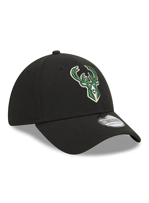 New Era Icon 39thirty Black Milwaukee Bucks Flex Fit Hat - Image 2