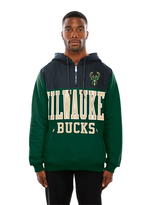 New Era Leisure Throw Milwaukee Bucks 1/4 Zip Hooded Sweatshirt