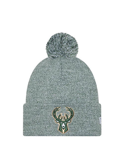 New Era Marled Green Milwaukee Bucks Pom Knit Hat