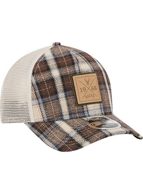 New Era 9Forty M-Crown Plaid Mesh Milwaukee Bucks Snapback Hat - Image 2