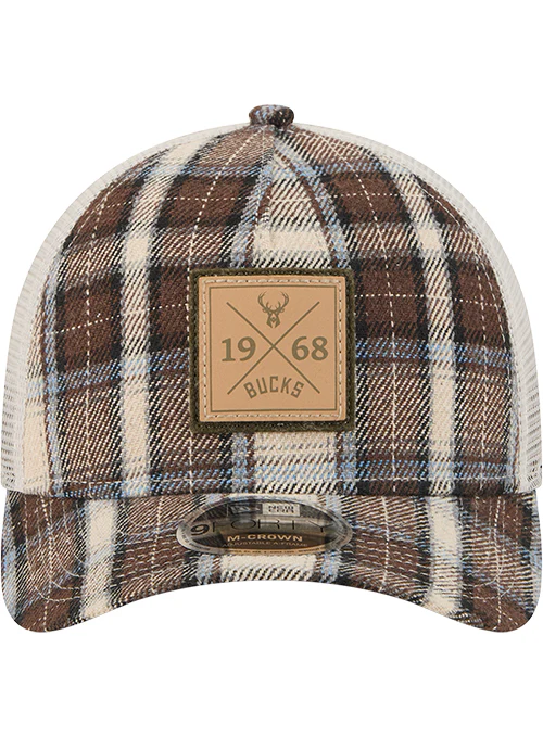 New Era 9Forty M-Crown Plaid Mesh Milwaukee Bucks Snapback Hat - Image 3