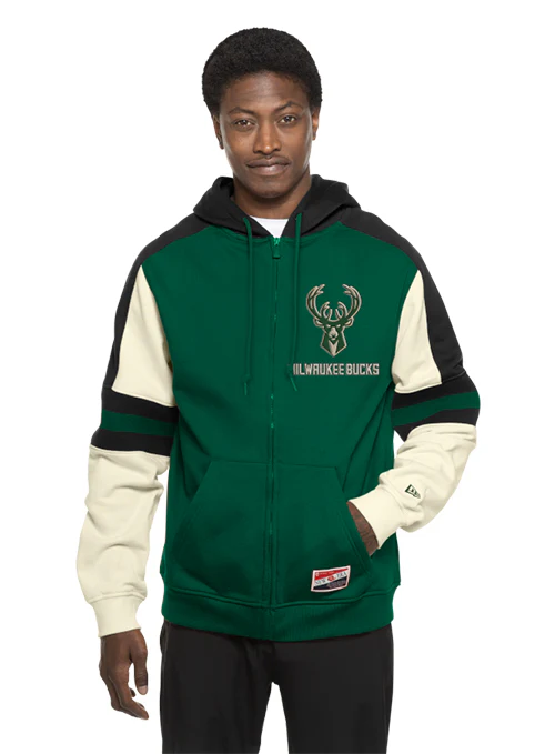 New Era Throwback Milwaukee Bucks Full Zip Hooded Sweatshirt - Image 2