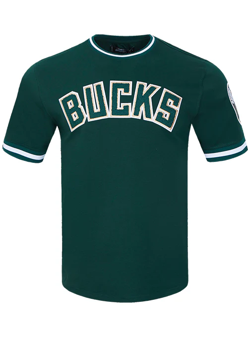 Pro Standard Classic Chenille Milwaukee Bucks Drop Hem T-Shirt