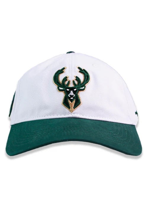 Pro Standard Classic White and Forest Milwaukee Bucks Adjustable Dad Hat