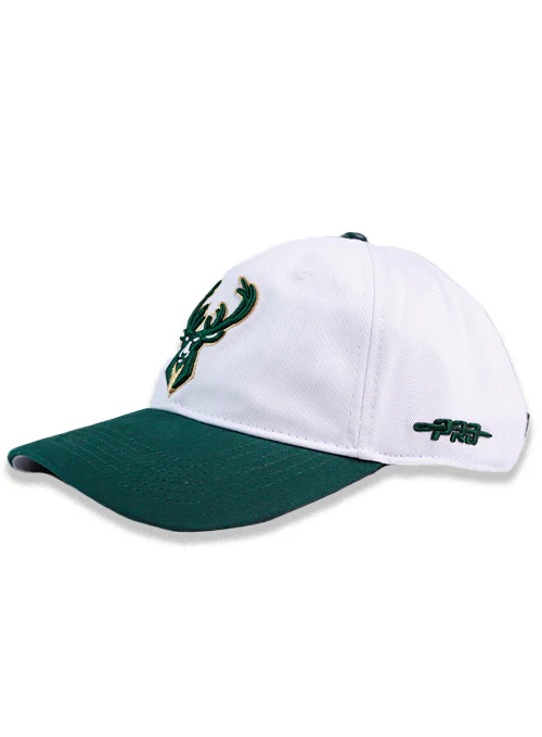 Pro Standard Classic White and Forest Milwaukee Bucks Adjustable Dad Hat - Image 3