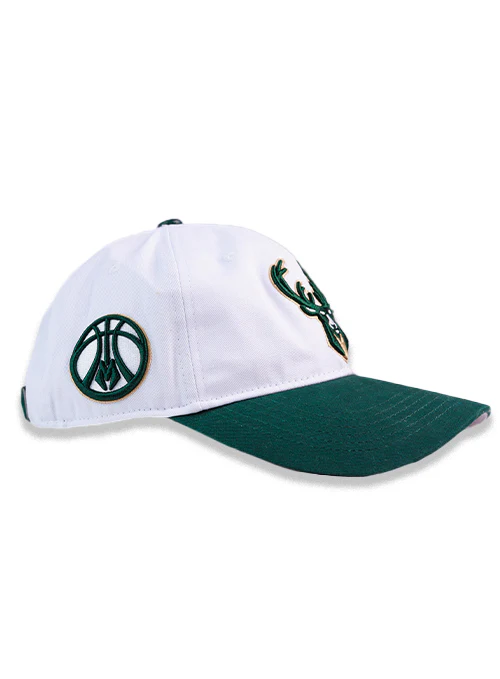 Pro Standard Classic White and Forest Milwaukee Bucks Adjustable Dad Hat - Image 4