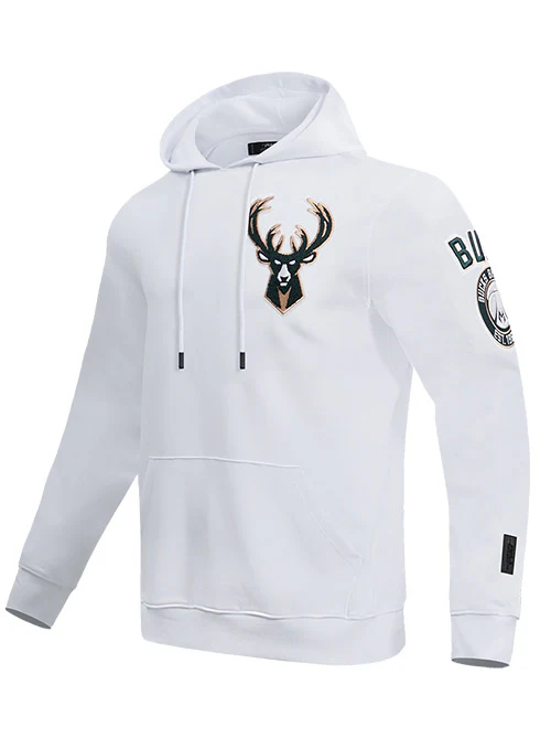 Pro Standard Logos White Milwaukee Bucks Hooded Sweatshirt - Image 3