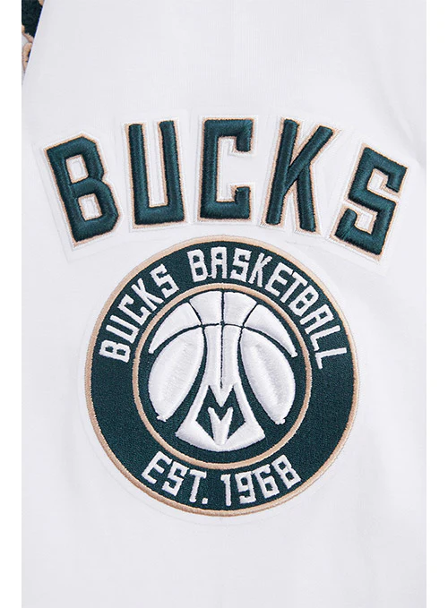 Pro Standard Logos White Milwaukee Bucks Hooded Sweatshirt - Image 5