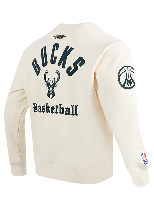 Pro Standard Modern Original Milwaukee Bucks Cream Crewneck Sweatshirt - Image 4