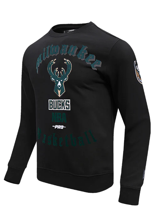 Pro Standard Old English Milwaukee Bucks Crewneck Sweatshirt - Image 3