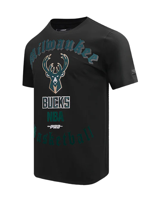 Pro Standard Old English Black Milwaukee Bucks T-Shirt - Image 3
