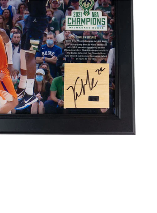 Signed Artsman Bucks Championship Key Moment - Khris Middleton Court Frame - Image 2