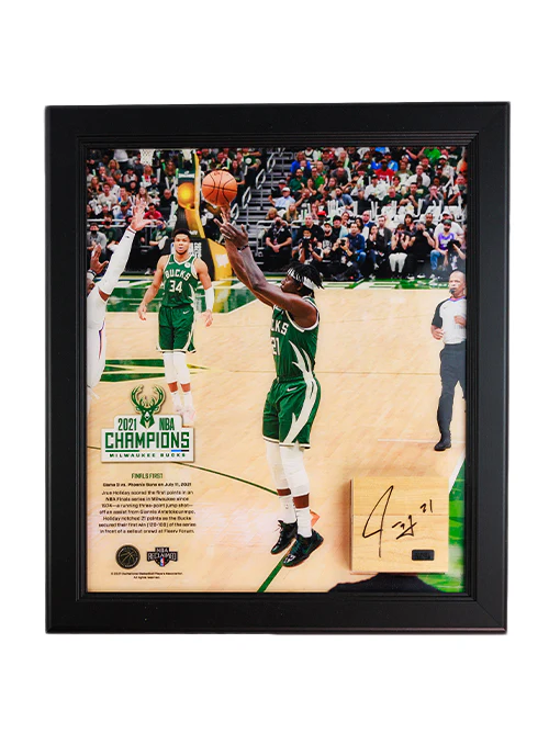 Signed Artsman Bucks Championship Key Moment #3 - Jrue Holiday Court Frame