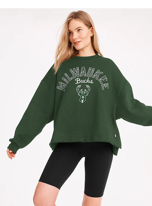 Women's DKNY Dani Green Milwaukee Bucks Crewneck Sweatshirt