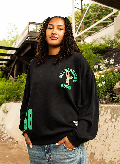 Women's Mitchell & Ness HWC '68 Founded Milwaukee Bucks Crewneck Sweatshirt - Image 2