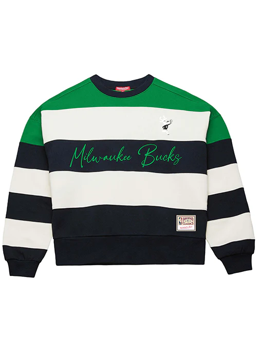 Women's Mitchell & Ness HWC '68 Blocked Milwaukee Bucks Crew Sweatshirt