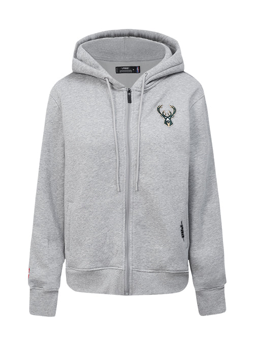 Women's Pro Standard Classic Icon Heather Grey Milwaukee Bucks Full Zip Hooded Sweatshirt