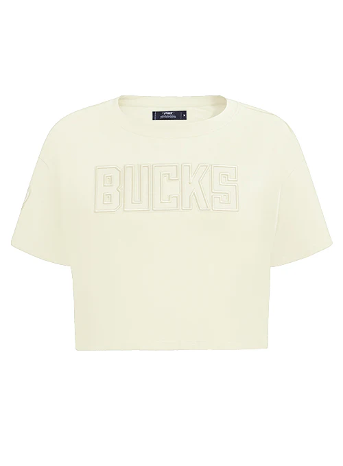 Women's Pro Standard Neutral Cream Boxy Cropped Milwaukee Bucks T-Shirt