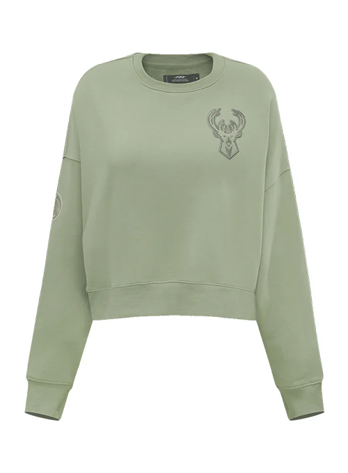 Women's Pro Standard Neutral Moss Milwaukee Bucks Crewneck Sweatshirt