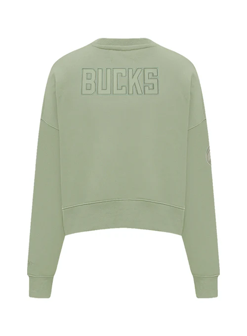 Women's Pro Standard Neutral Moss Milwaukee Bucks Crewneck Sweatshirt - Image 2