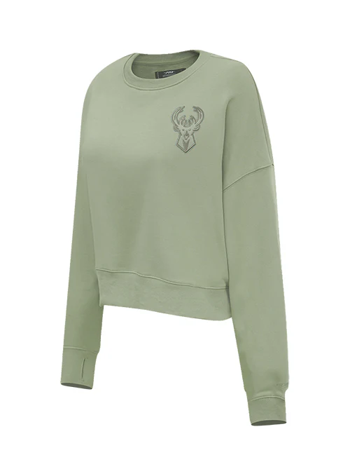 Women's Pro Standard Neutral Moss Milwaukee Bucks Crewneck Sweatshirt - Image 4
