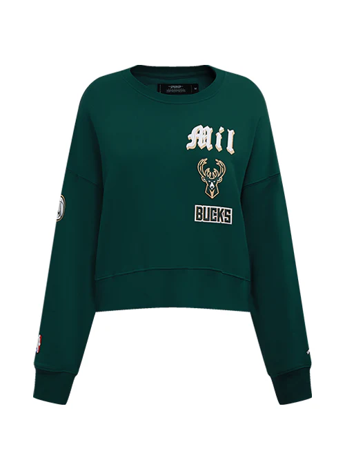 Women's Pro Standard Old English Milwaukee Bucks Crewneck Sweatshirt