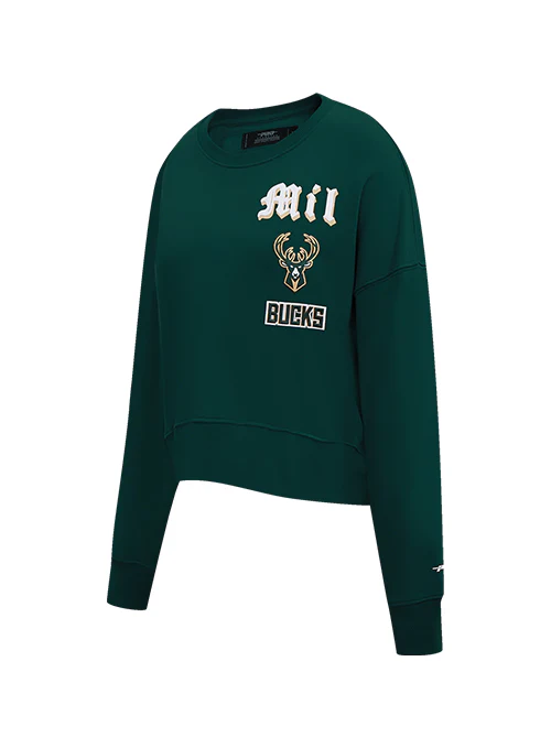 Women's Pro Standard Old English Milwaukee Bucks Crewneck Sweatshirt - Image 3