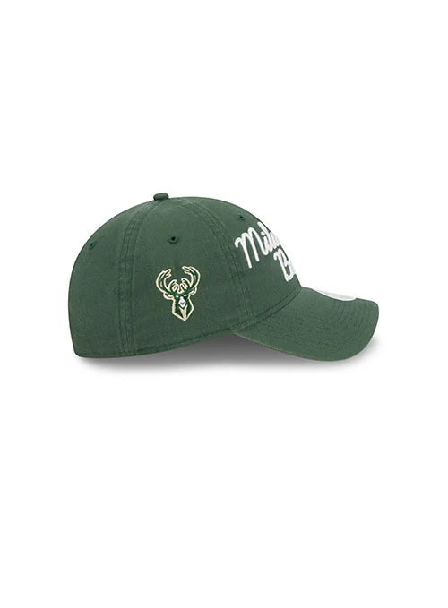 Youth Girls New Era 9twenty Script Green Milwaukee Bucks Adjustable Hat - Image 4