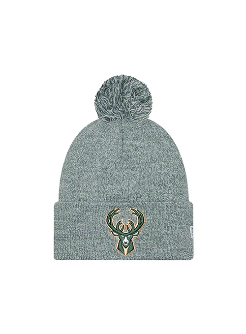Youth New Era Marled Green Milwaukee Bucks Pom Knit Hat