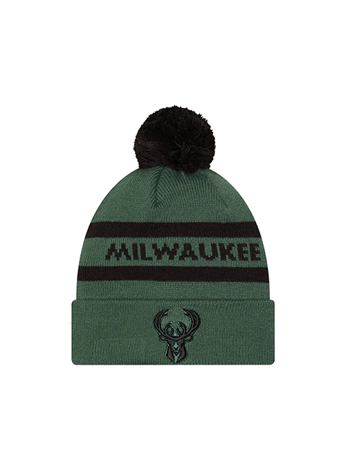 Youth New Era 2-Tone Text Milwaukee Bucks Pom Knit Hat